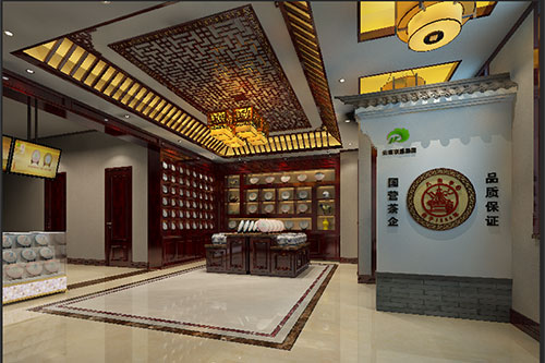 会理古朴典雅的中式茶叶店大堂设计效果图
